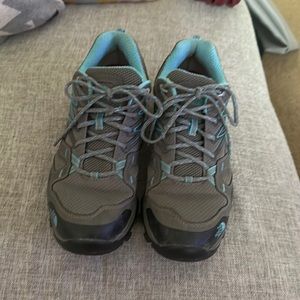 The North Face grey/teal hiking shoes (waterproof)